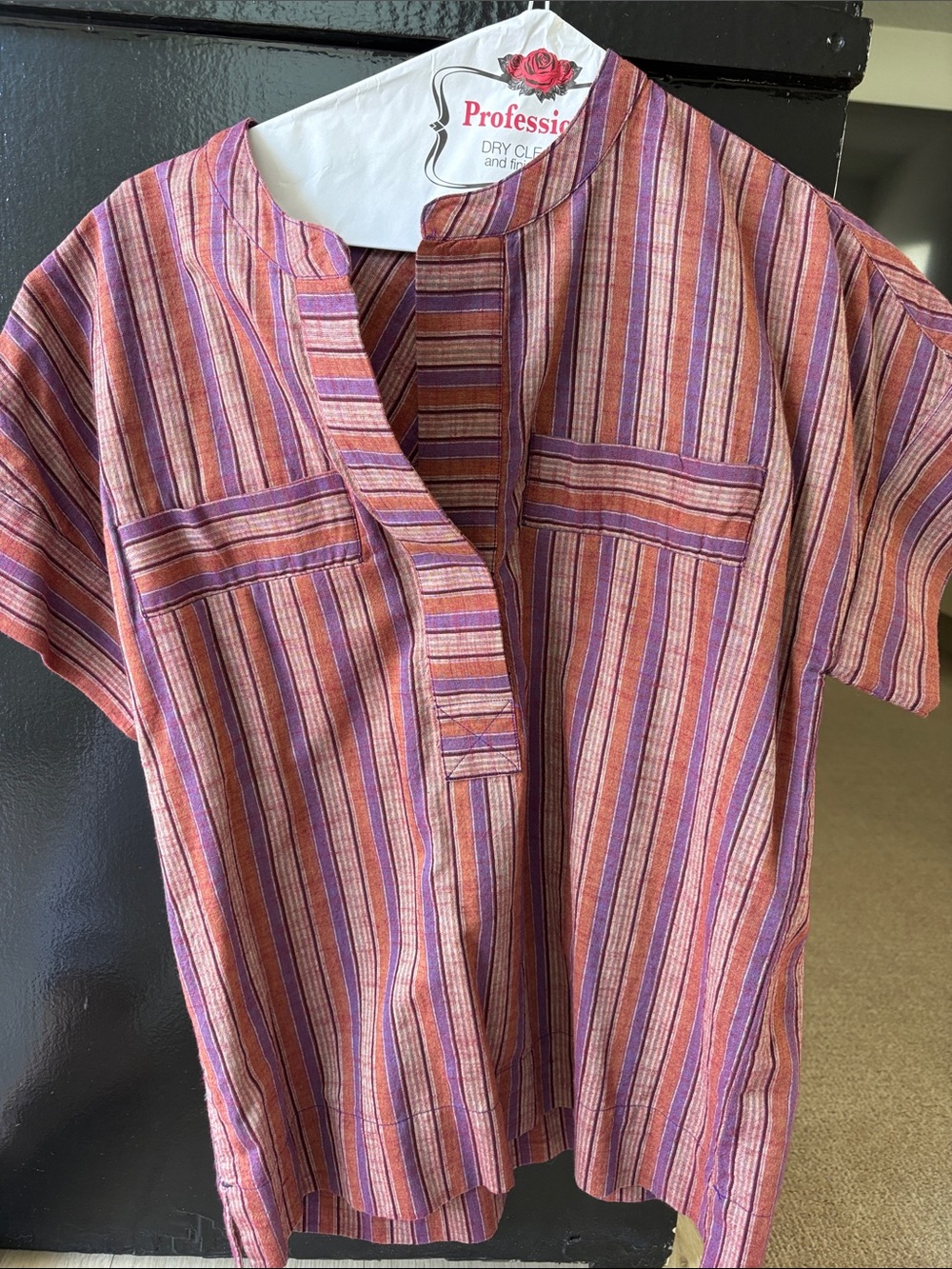 soeur Multicolor Striped V-Neck Top in Purple and Rust